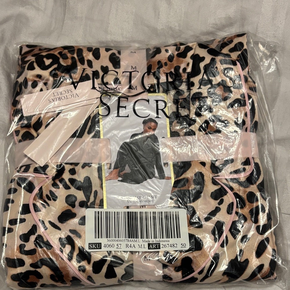 Victoria's Secret Animal Print Pajama Set with Pink Trim